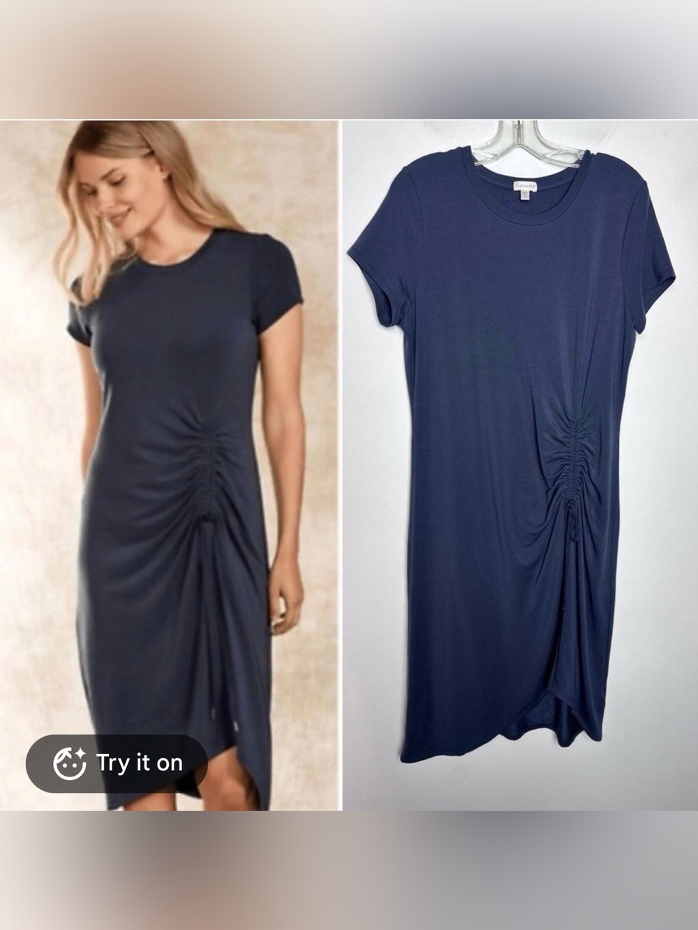 Garnet Hill Brianna Splice Midi Dress Casual Women's Size L Navy Blue Classic